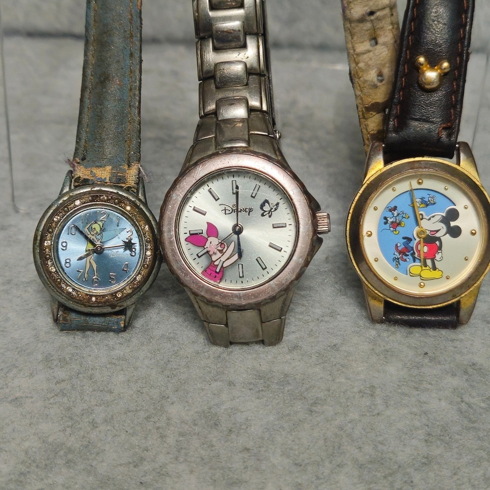 Lot of 3 Vintage Mickey Mouse And Disney‎ Watches-Walt Disney 1 For Parts 2 Work